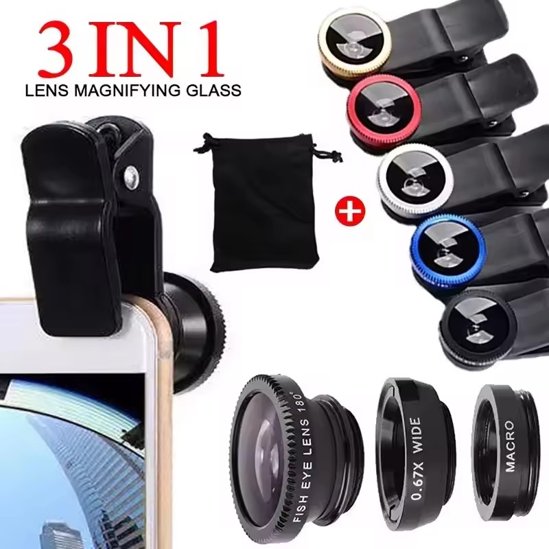 Lens Camera Clip - Lente Fisheye 3 em 1 para