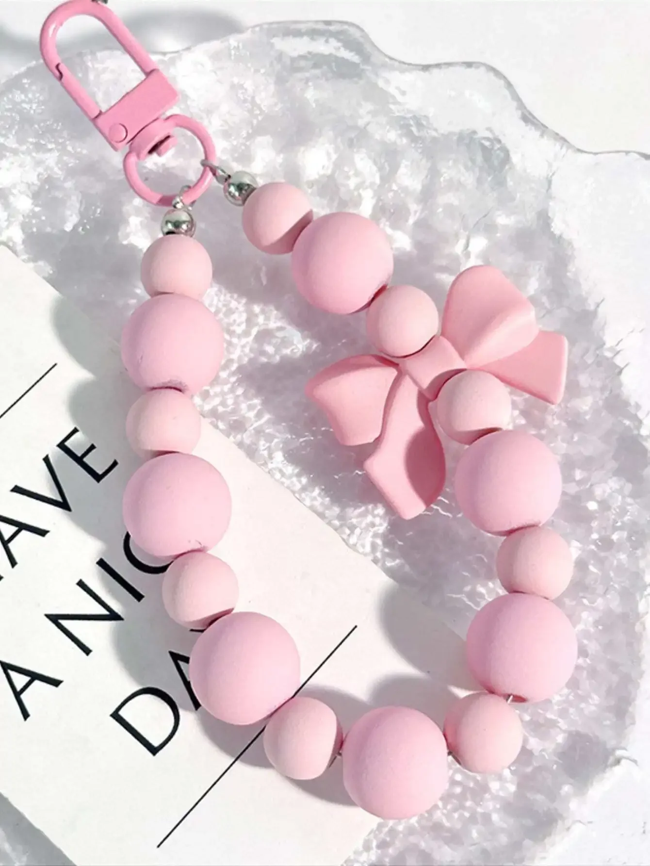 Phone Accessories For Teen Girls - 1 unidade Chaveiro Rosa com Laço
